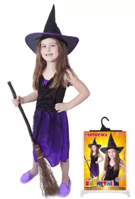 Detský kostým fialový s klobúkom Čarodejnice/Halloween (S)