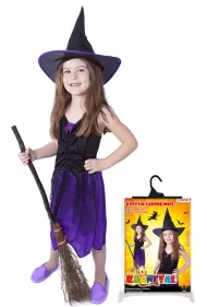 Detský kostým fialový s klobúkom Čarodejnice/Halloween (M)