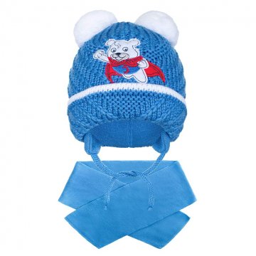 Zimná detská čiapočka so šálom New Baby medvedík J tmavo modrá Zimná detská čiapočka so šálom New Baby medvedík J tmavo modrá