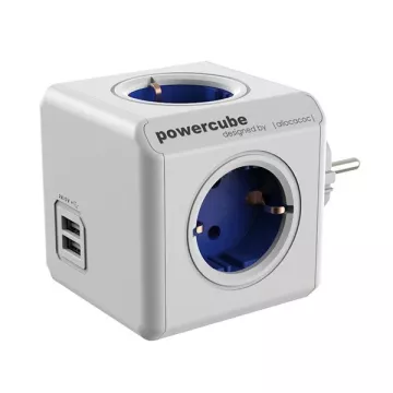 Rozbočovač PowerCube s USB portmi - modrý - Allocacoc