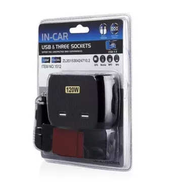 Rozbočovač 3x CL + 2x USB do auta - IN-CAR - 120W